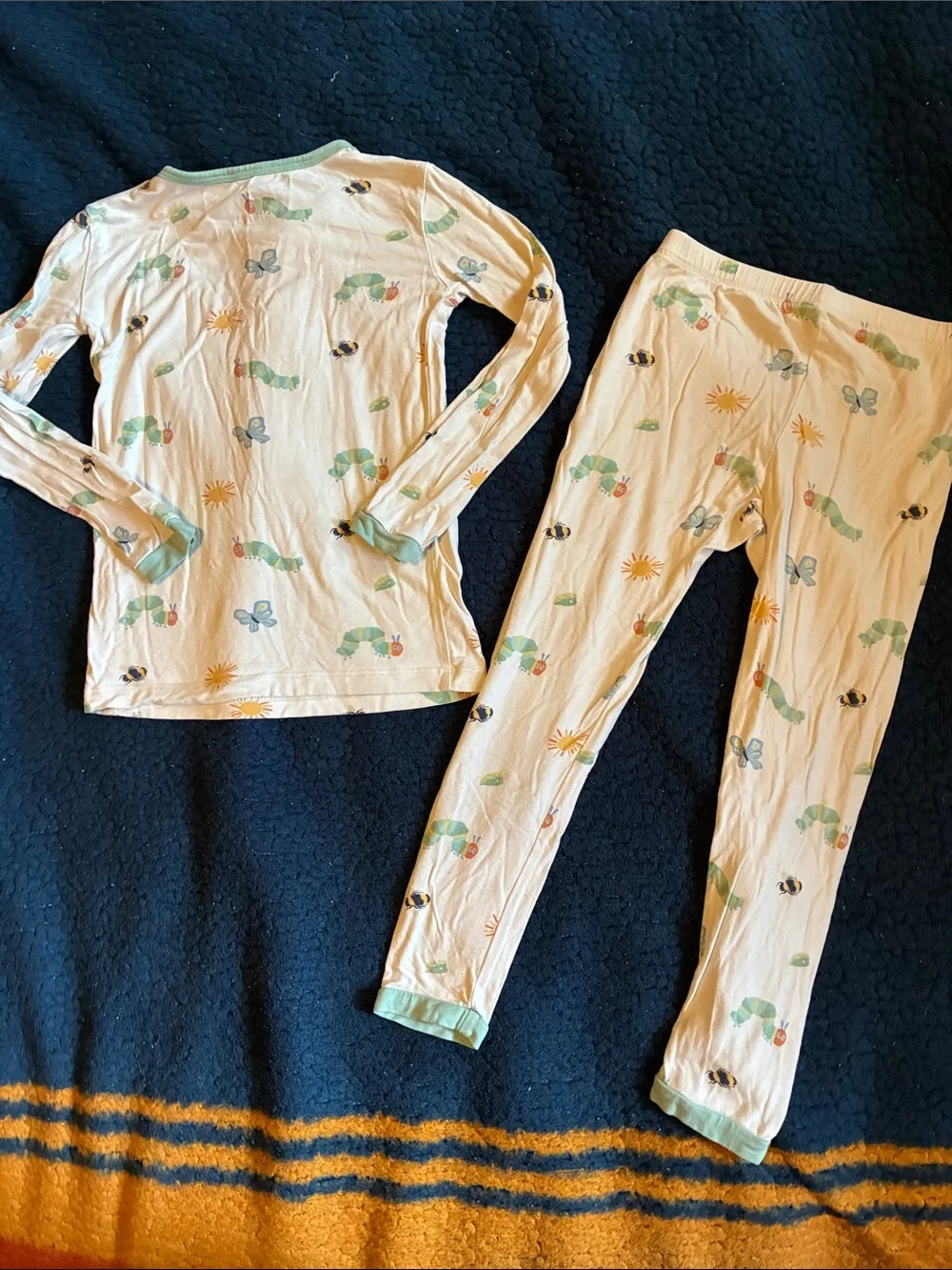 Kyte baby Cream Pajama Set with Green Caterpillar, Blue Butterfly & Yellow Sun
